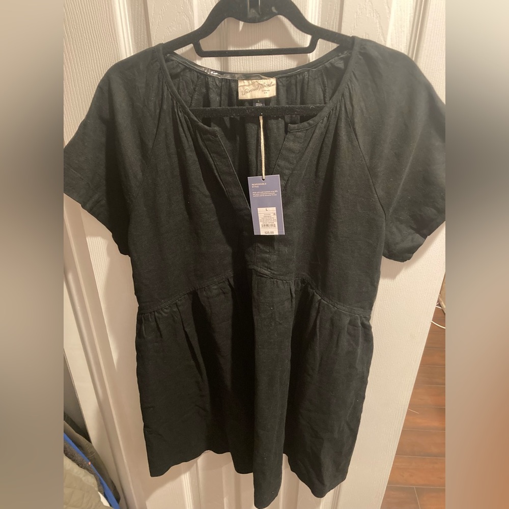 Women's Short Sleeve Linen Mini Shift Dress - Universal Thread™ Black L
